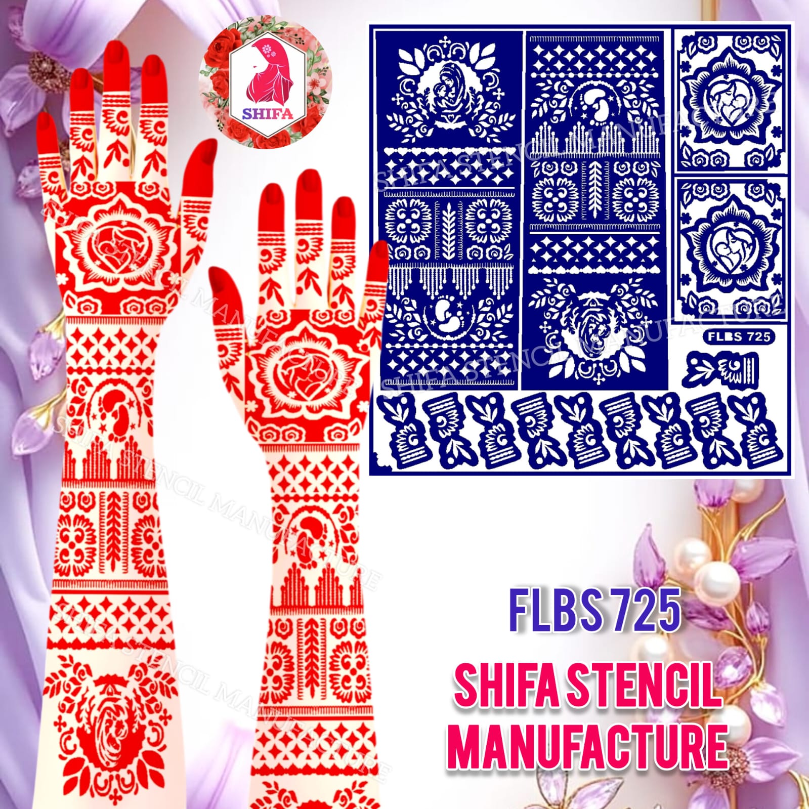 FLBS 725 Mother’s Blossom Embrace Mehndi Sticker Overview Henna Stencil - Shifa Stencil